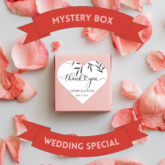 Schwarze Blätter Weißer Hintergrund Hochzeit Danke Herz-Aufkleber