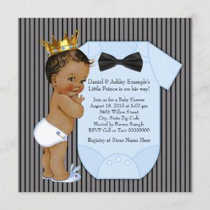 Schwarze Blaue Ethnische Prinz Baby Shower Goldkro Einladung