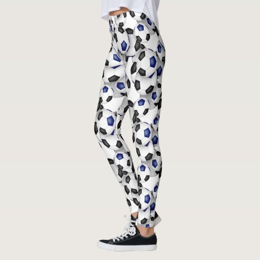 schwarze blaue Fußbälle Muster Leggings (Links)