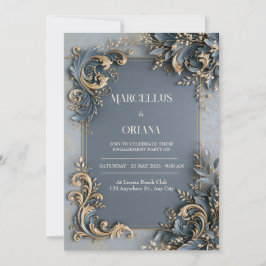 Schwarze Blaue Gold Barock Hochzeit Einladung