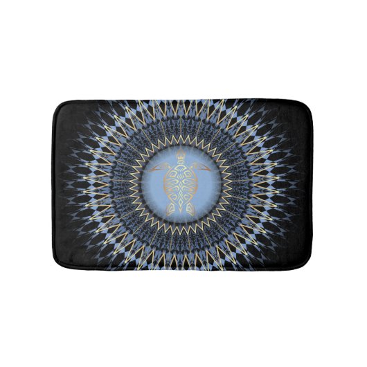 Schwarze Blaue Goldene Mandala-Schildkröte Badematte (Vorderseite)