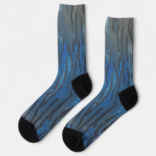 Schwarze Blaue Graue Line Art Socken