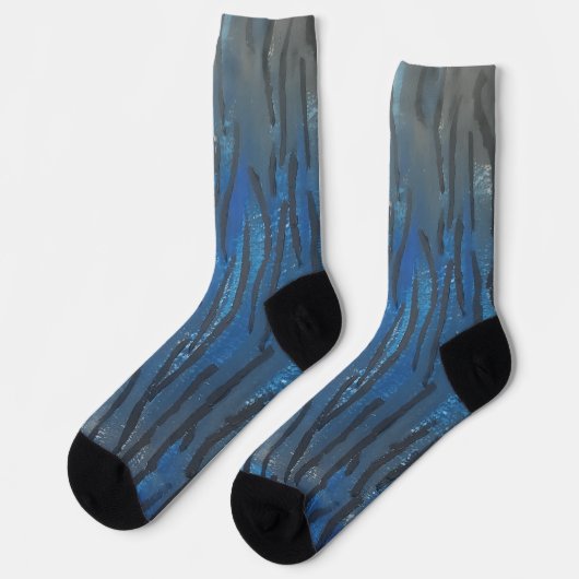 Schwarze Blaue Graue Line Art Socken (Linkes Detail)