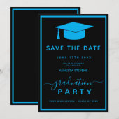 Schwarze blaue klassische Abschluss-Save-the-Date- Save The Date (Vorne/Hinten)