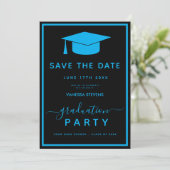 Schwarze blaue klassische Abschluss-Save-the-Date- Save The Date (Stehend Vorderseite)