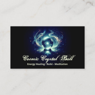 Schwarze blaue Kristallkugel Energie Reiki Meditat Visitenkarte
