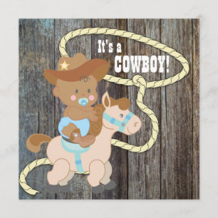 Schwarze blaue Scheune Holzkowboy-Baby-Party Einladung