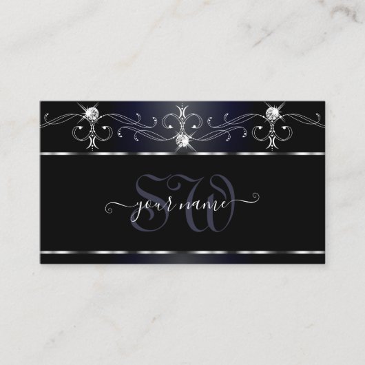 Schwarze blaue Schnauze Sparkling Diamonds Monogra Visitenkarte (Vorderseite)