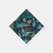 Schwarze, blaue und gelbe Pfauenfedern Serviette (Ecke)