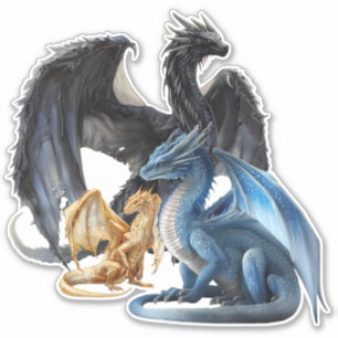 Schwarze Blaue und Goldene Drachen Aufkleber