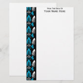 Schwarze Blaue Weiße Damast-Grenze Briefpapier (Vorne/Hinten)