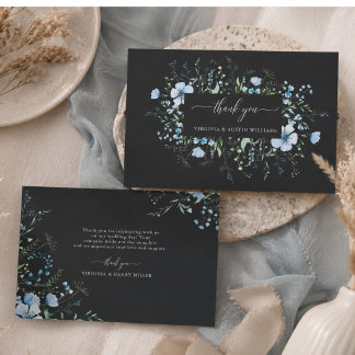Schwarze Blaue Wildblumen-Hochzeit Danke