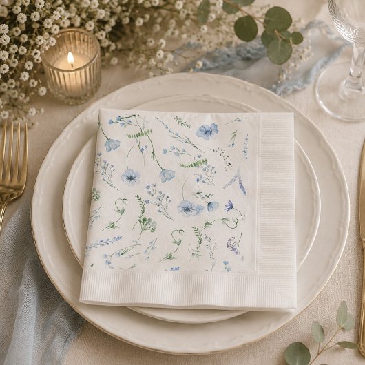 Schwarze Blaue Wildblumen-Hochzeitsfeier Serviette