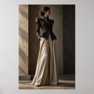 Schwarze Blazer und Elfenbein-Hosen Editorial Mode Poster