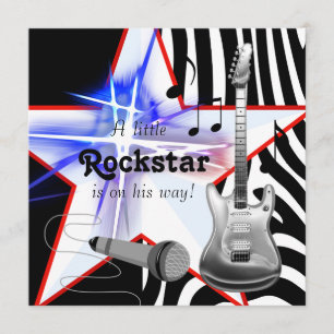 Schwarze Blue Zebra Rockstar Baby Boy Shower Einladung