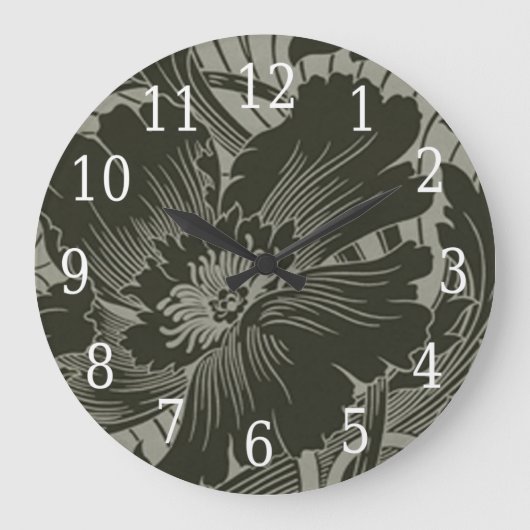 Schwarze Blume Art Round Clock Große Wanduhr (Vorderseite)