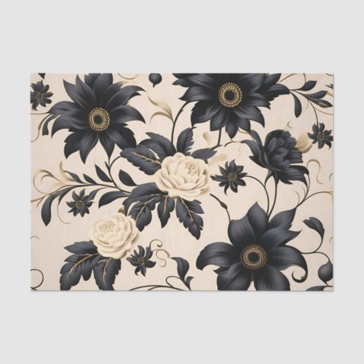 Schwarze Blume auf Beige-Muster Seidenpapier (Vorderseite)