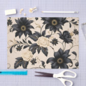 Schwarze Blume auf Beige-Muster Seidenpapier (Handwerk)