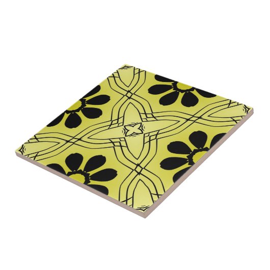 Schwarze Blume auf dem grünen Hintergrund Fliese (Seite)