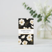 Schwarze Blume aus Weiß und Gold Visitenkarte (Stehend Vorderseite)