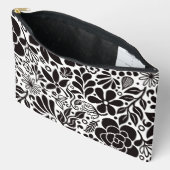 Schwarze Blume & Blätter Garten Weiß Zubehörtasche (Offen)