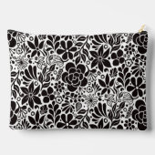 Schwarze Blume & Blätter Garten Weiß Zubehörtasche (Rückseite)