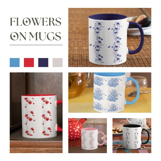 Schwarze Blume Blumenmuster Kaffeemaschine Tasse