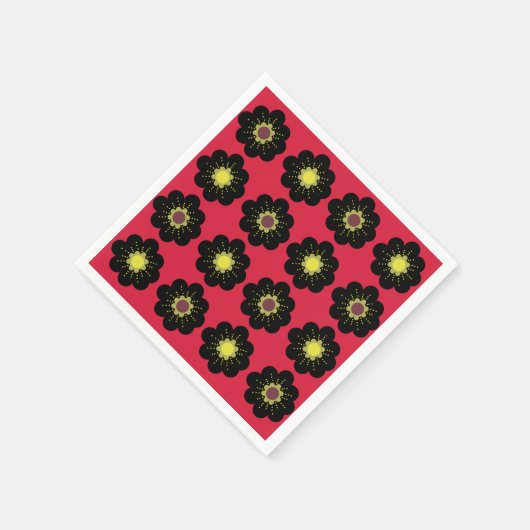 Schwarze Blume Blumenmuster Serviette (Ecke)