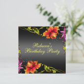 Schwarze Blume Burst Design Geburtstagseinladung Einladung (Stehend Vorderseite)