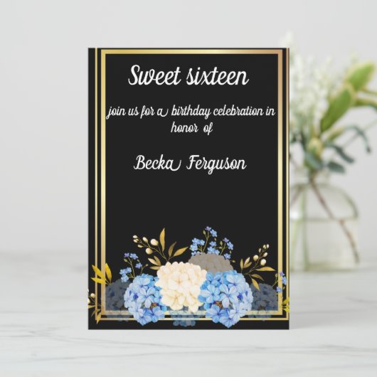 SCHWARZE BLUME ELEGANT EINLADUNG (Stehend Vorderseite)