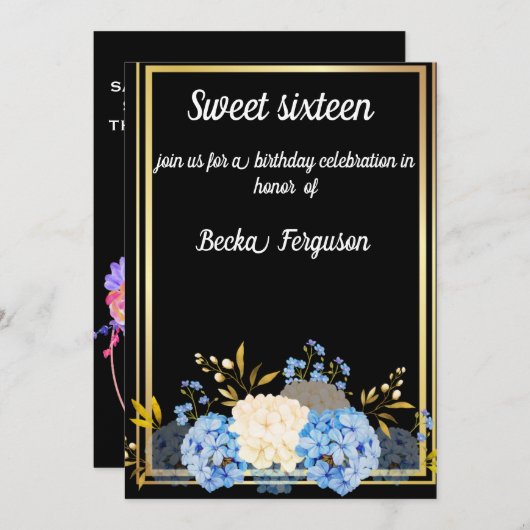 SCHWARZE BLUME ELEGANT EINLADUNG (Vorne/Hinten)