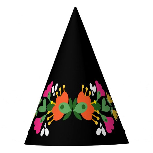 Schwarze Blume Fiesta Mexikanische Stickerei Gebur Partyhütchen (Vorderseite)