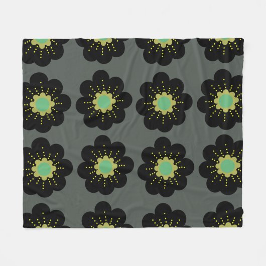 Schwarze Blume Hippie Pattern Fleece Blanket (Vorderseite (Horizontal))