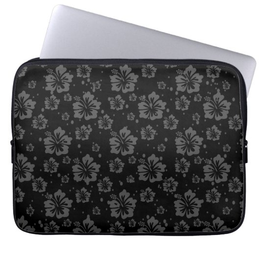 Schwarze Blume - Illustration auf schwarzem Hinter Laptopschutzhülle (Vorderseite)