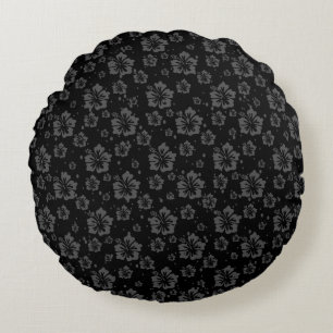 Schwarze Blume - Illustration auf schwarzem Hinter Rundes Kissen