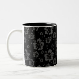 Schwarze Blume - Illustration auf schwarzem Hinter Zweifarbige Tasse