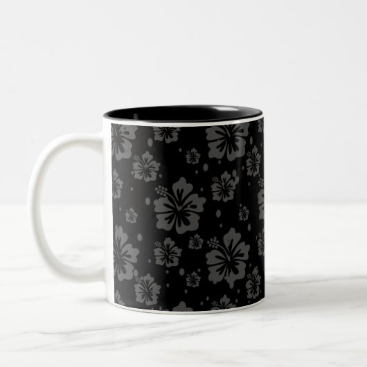 Schwarze Blume - Illustration auf schwarzem Hinter Zweifarbige Tasse (Links)