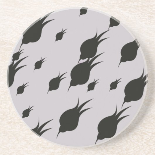 schwarze Blume in den Schneeflocken Sandstein Untersetzer (Vorne)