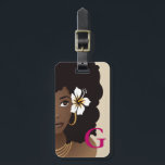 Schwarze Blume in der Haare, Monogramm, Rosa und B Gepäckanhänger<br><div class="desc">Dieses Gepäckanhänger-Design zeichnet sich durch eine natürliche Schönheit aus: frisch braunes Afro,  geschichtete Halsketten und goldene Kapuzen auf beigem Hintergrund mit dem Original auf der Vorderseite. Die Rückseite ist von natürlicher Schönheit mit brauner,  geschichteter Kette und goldenen Kapuzen auf magentafarbenem Hintergrund. Sichere Reisen!</div>