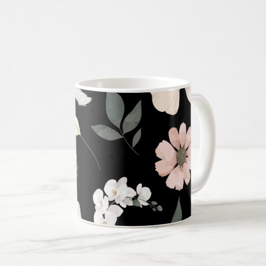 Schwarze Blume Kaffeetasse (VorderseiteRechts)