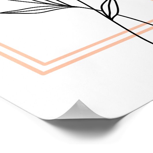 Schwarze Blume Kontur mit Peach Frame Art Poster (Ecke)