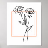 Schwarze Blume Kontur mit Peach Frame Art Poster (Vorne)