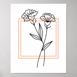 Schwarze Blume Kontur mit Peach Frame Art Poster