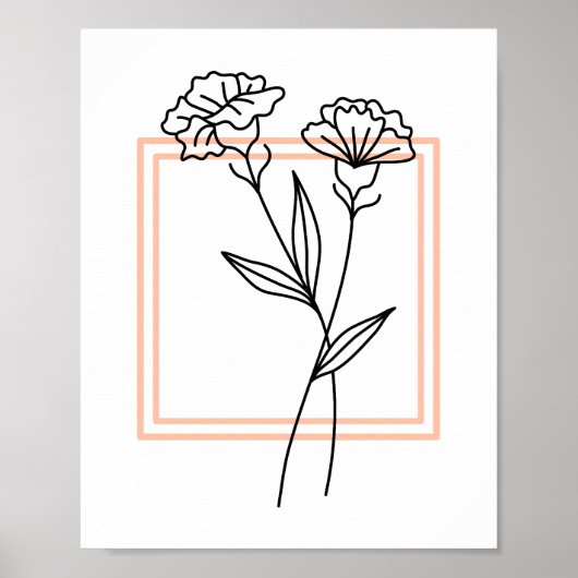 Schwarze Blume Kontur mit Peach Frame Art Poster (Vorne)