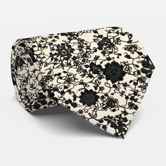 Schwarze Blume Krawatte (Gerollt)