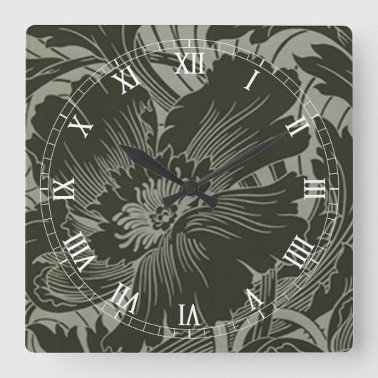 Schwarze Blume Linie Art Square Quadratische Wanduhr (Vorderseite)