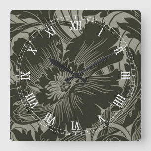 Schwarze Blume Linie Art Square Quadratische Wanduhr