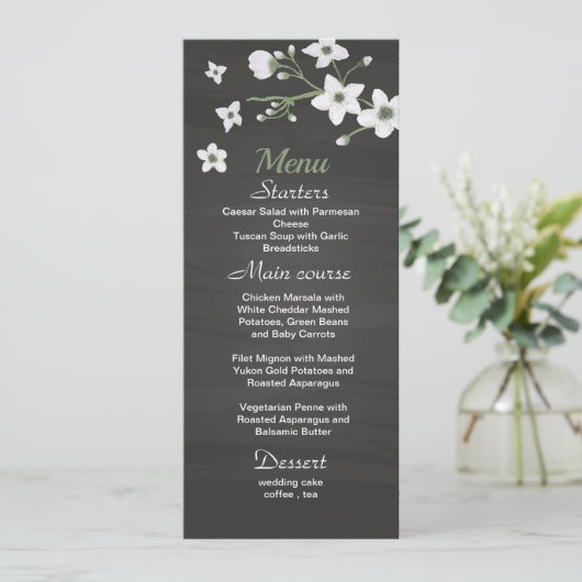 Schwarze Blume Menükarte (Stehend Vorderseite)