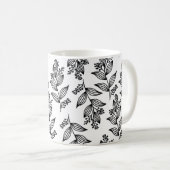 Schwarze Blume Muster Botanisch Dunkelweiß Kaffeetasse (VorderseiteRechts)