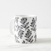 Schwarze Blume Muster Botanisch Dunkelweiß Kaffeetasse (Vorderseite Links)